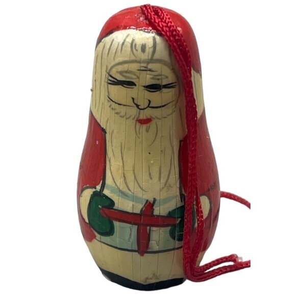 vintage mini wood Santa Claus red present 1.75" string beard READ - Picture 1 of 5